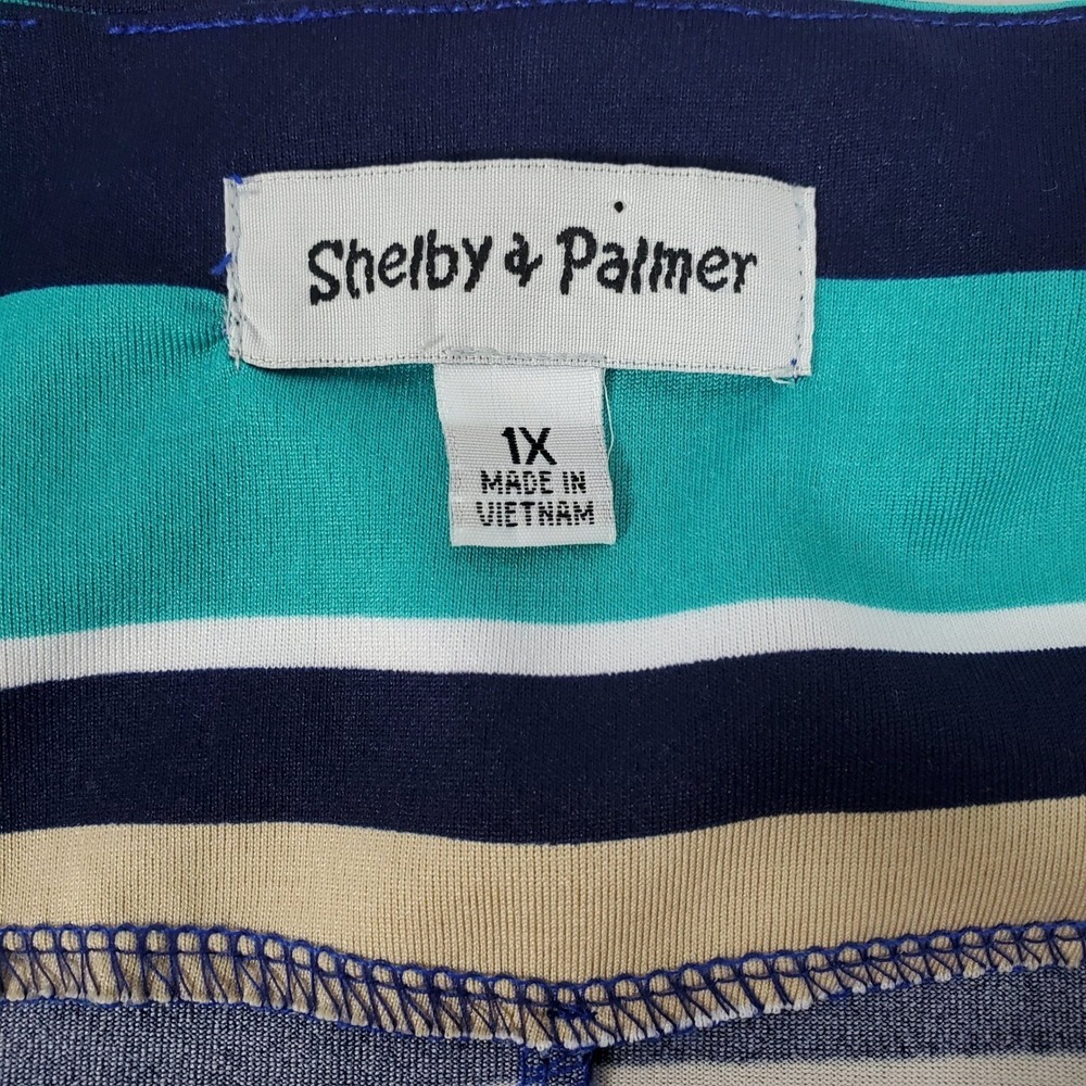 Shelby & Palmer Womens 1X Striped Side Tie Sheath Dress Blue Purple Teal NWT - Picture 4 of 13